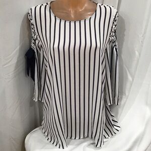 Misia Navy and White Striped Blouse with Bow Details Nautical “ship worthy”